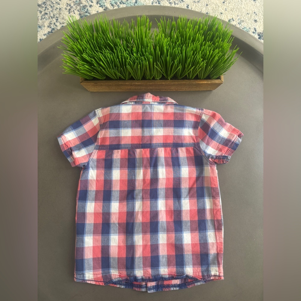 Petit Lem Plaid Kids Short Sleeve Button Down Shirt - Red and Blue 24 mo - Picture 2 of 6